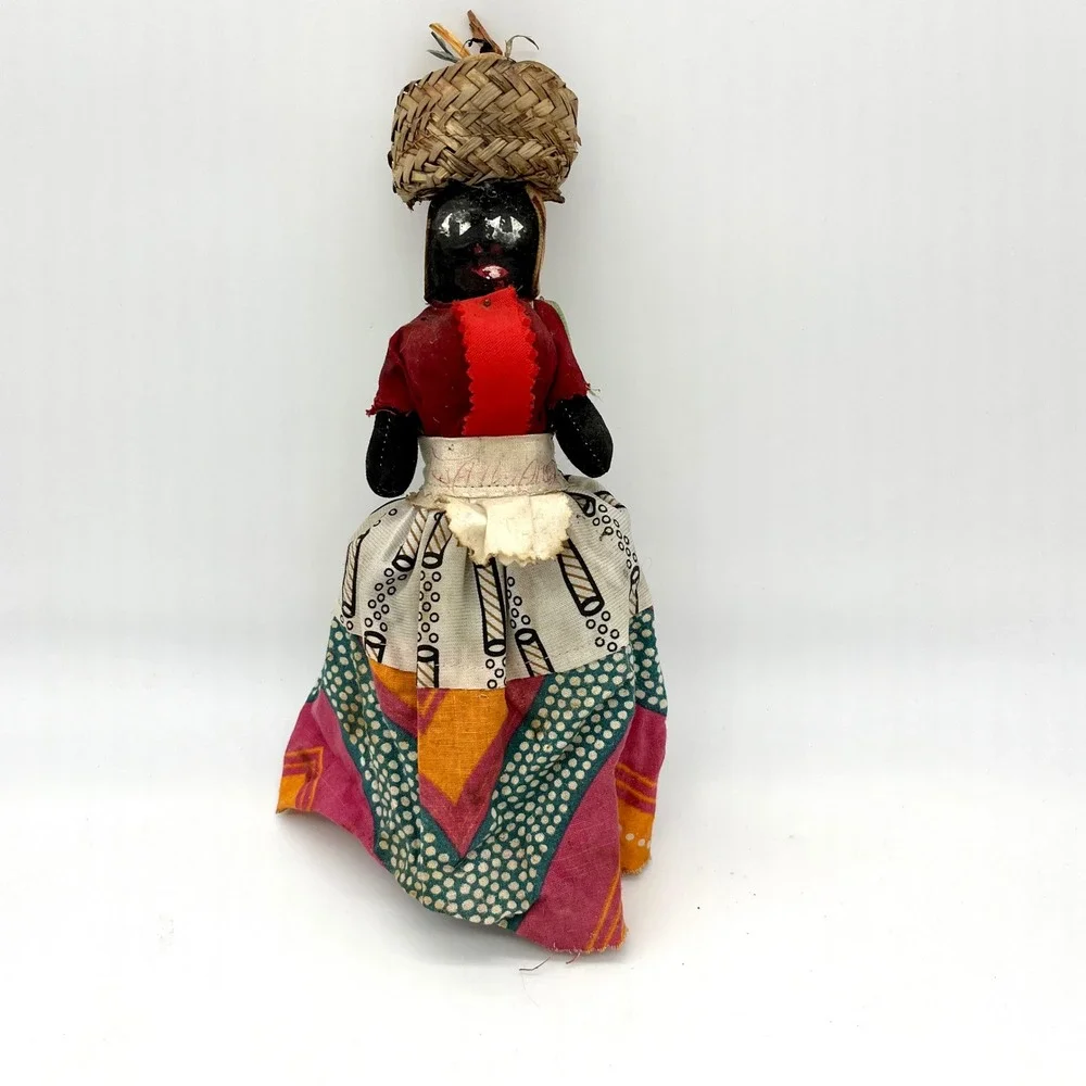Vintage Souvenir‎ Doll Caribbean Folk Art Straw Basket Headpiece 10